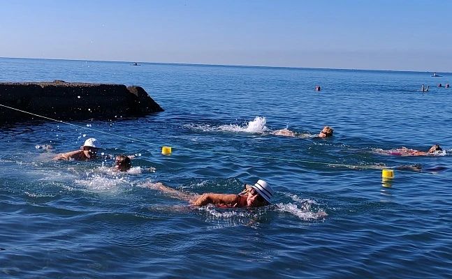 Участники «Сочинского долголетия» провели заплыв в море в честь Дня физкультурника